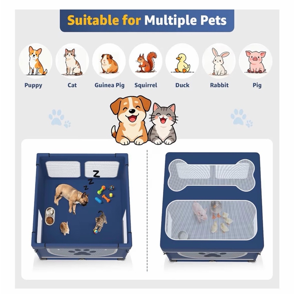 1 Min Setup Portable Puppy🐶Playpen Box for Home🏡Dog🐕Cat🐈Rabbit🐇43.3"x43.3"x27.1" - Picture 9 of 10